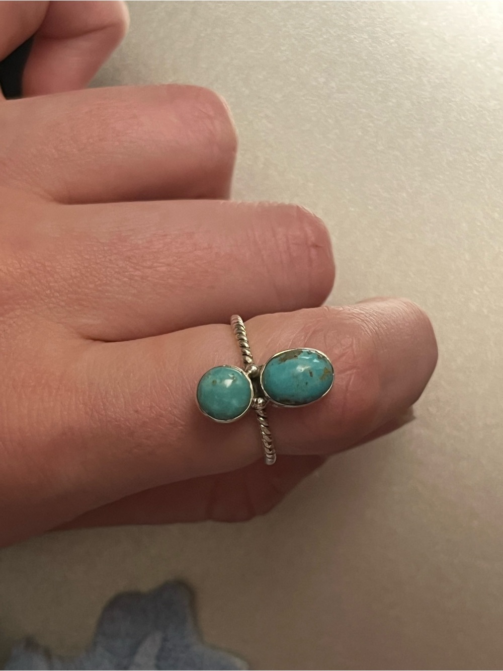 Kingman Turquoise Double Stone Ring - Sterling Silver Band sz 7